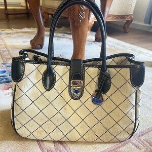 Dooney & Bourke Signature DB Monogram Tote, Black Trim | Authentic